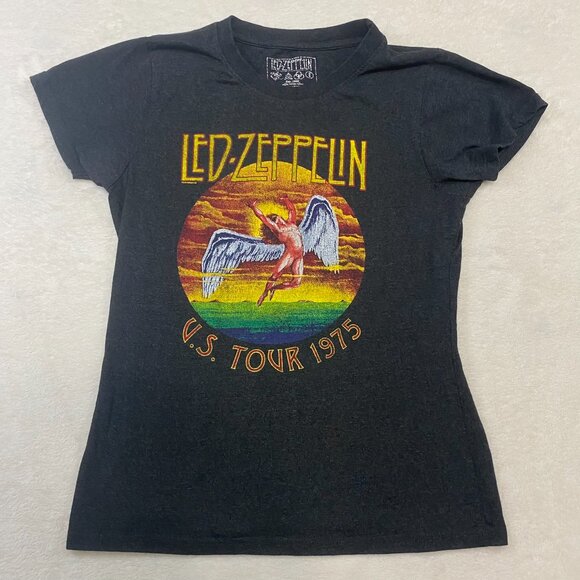 Led Zeppelin US Tour 1975 Icarus T Shirt Womens Size XL Black Tee Short Sleeve - Picture 1 of 7